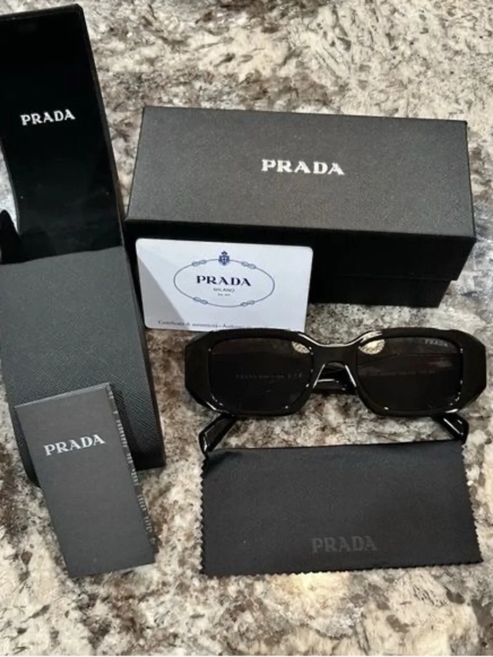 Prada Black Men's Rectangular Sunglasses with Dark Lenses